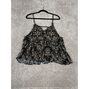 Sugarfox Womens‎ Large CamiBlack Floral Babydoll Top Ruffle Peplum Boho Festival